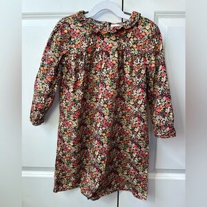 DOTTI Girls Floral Collared Long Sleeve Dress (Size 7)